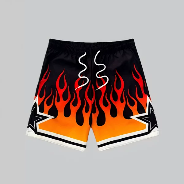 European and American Cross-Border Summer American-Style Men's Flame Casual Shorts 3D Digital Print Loose Straight Beach Shorts for Men