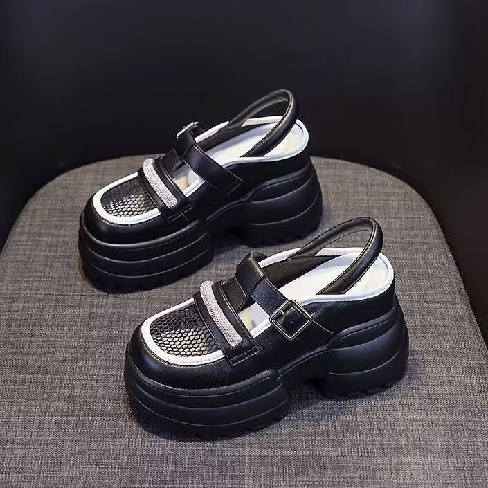 PLOVER sandalias de tacones de altura para mujeres de verano 2024 nuevos zapatos casuales de malla de tacones inclinados