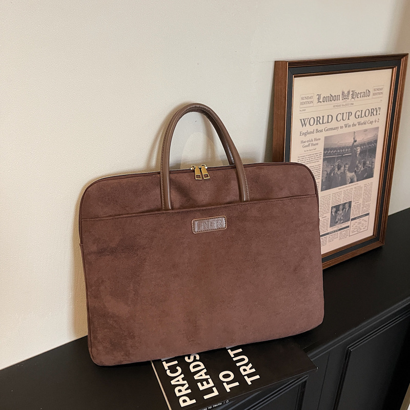 Handbag, laptop bag, suede, versatile, business casual, lightweight, popular women's bag, briefcase, laptop protective bag