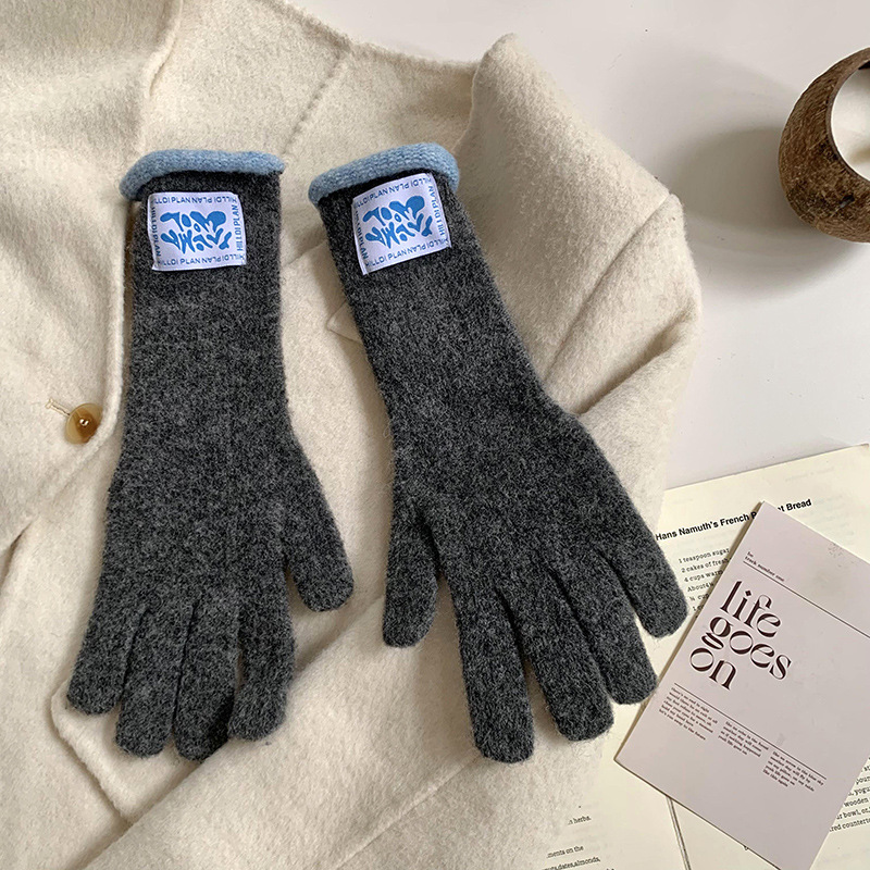 Granny Chen coreano ins blogger mismo guante de lana de punto de cinco dedos otoño y invierno versátil pantalla táctil para montar caliente