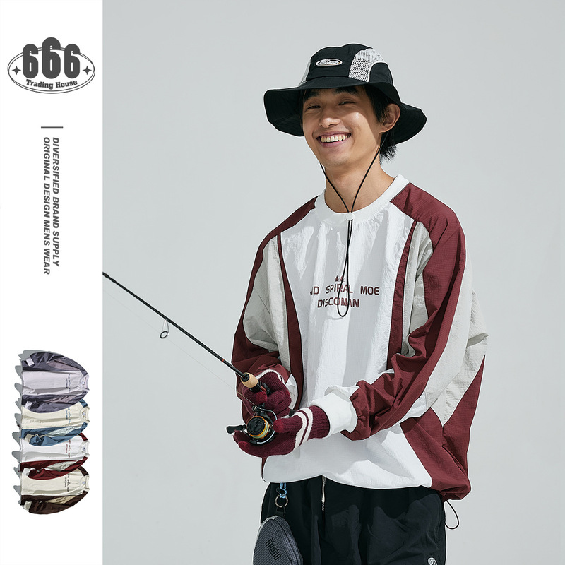 UNDREST Spring and Autumn New Sweatshirt Men's and Women's Trendy Brand Crewneck Pullover Retro Color-matching Nylon Sports Top WT24