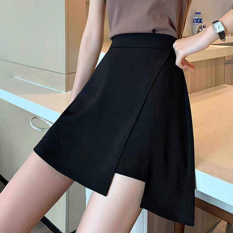 Черная юбка, костюмная, мини-юбка, плюс размер, высокий пояс, А-силуэт, облегающая