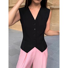 L 32395 Short Sleeves Vest Women Black ��ɫ�̿�����