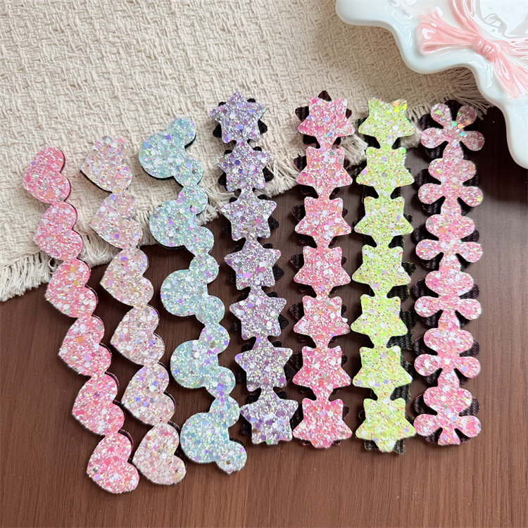 Children's Sequin Star Heart Forehead Bangs Patch for Girls, Long Hair Fringe Magic Tape Hairband Adhesive Hair Patch Hair Accessory