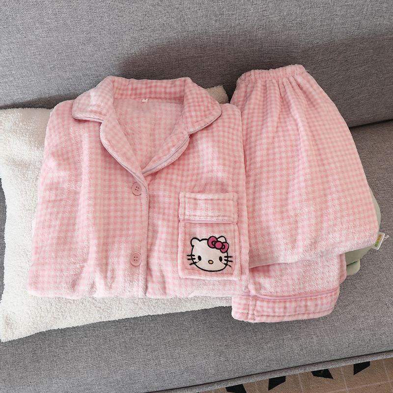 Invierno mayorista transfronterizo de terciopelo engrosado cardigan coral terciopelo franela pijamas de mujer ropa de hogar de mangas largas