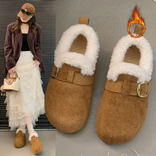 日系森女风复古软皮勃肯鞋女加绒2025秋冬季新款内增高保暖棉瓢鞋