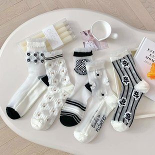 White Crystal Socks Women's Spring and Summer Mid-Size Socks Japanese JK Glass Silk Stockings Summer Thin Lolita Silk Socks
