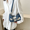 One-shoulder bag, capacious denim bag strap with letters, European style, wholesale