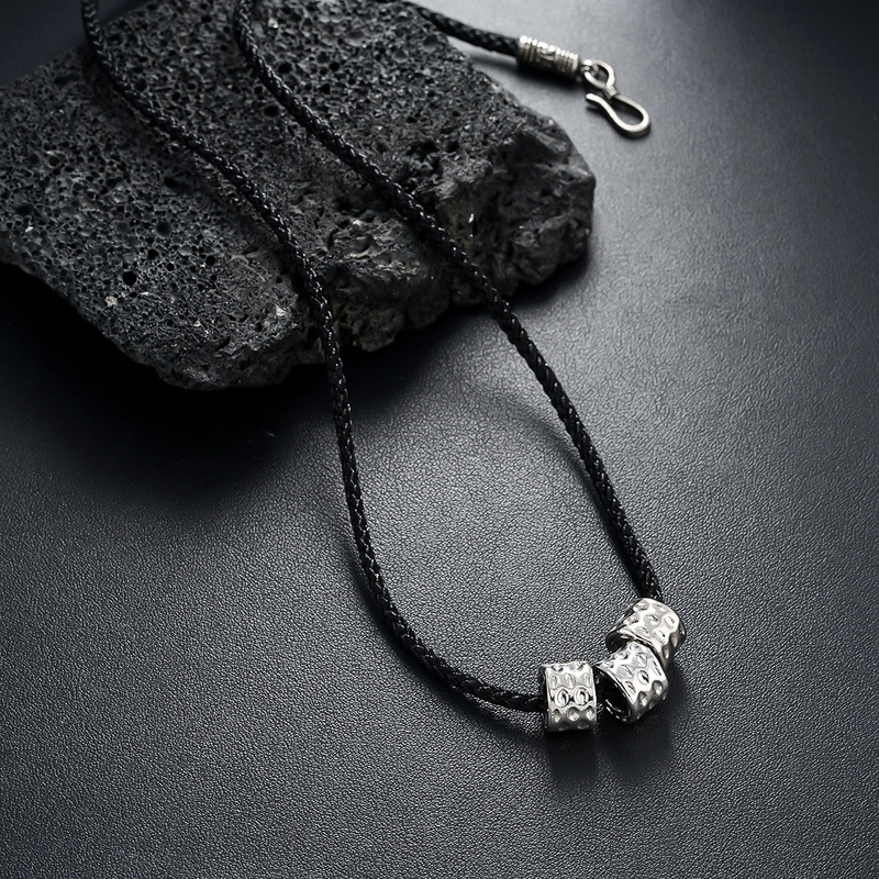 Cylinder Necklace Men's Korean Style Versatile Retro Fashion Hand-Woven Black Rope Clavicle Chain Feminine Ins Style Jewelry Cylinder Necklace Men's Korean Style Versatile Retro Fashion Hand-Woven Black Rope Clavicle Chain Feminine Ins Style Jewelry
