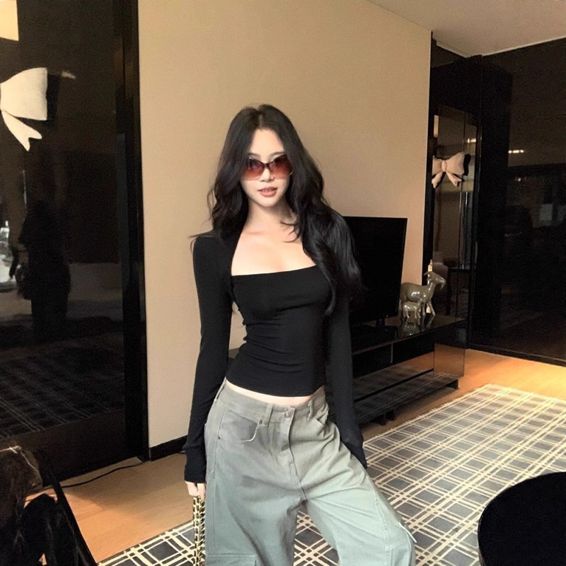 [260g Rayon Modai] American Sexy Square Collar Slim Fit Pure Lust Elegant Slimming Look Bottoming Shirt Outer Top