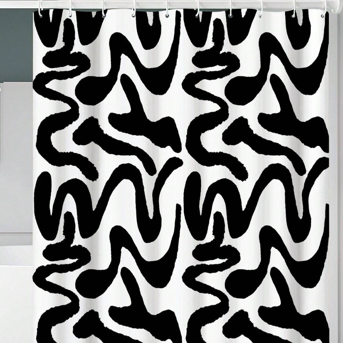 Cross-Border Shower Curtain Black and White Abstract Cowhide Texture Digital Printing Bathroom Toilet Waterproof and Mildew-Proof Partition Curtain