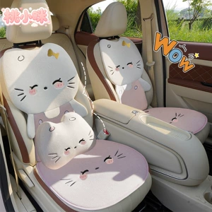 26 new cute cat car seat cushions, suitable for all seasons, breathable linen, half-cover cartoon style for women, suitable for summer