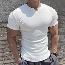 螺纹运动领短袖男质感纯色T恤衫修身弹力速干跑步健身服恤打底衫