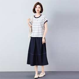 年夏季休闲风通用两件套套头宽松型吸湿快干轻薄拼接套装