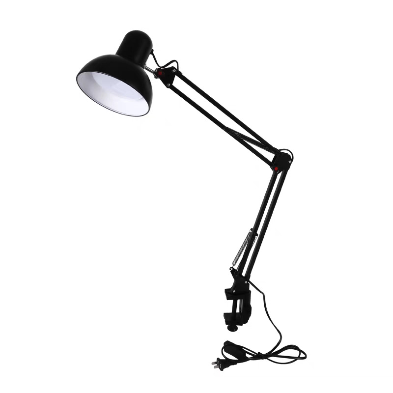 Clip lámpara de escritorio enchufable de metal brazo largo plegable lámpara de trabajo retro americana lámpara de iluminación de oficina 220v protector de ojos