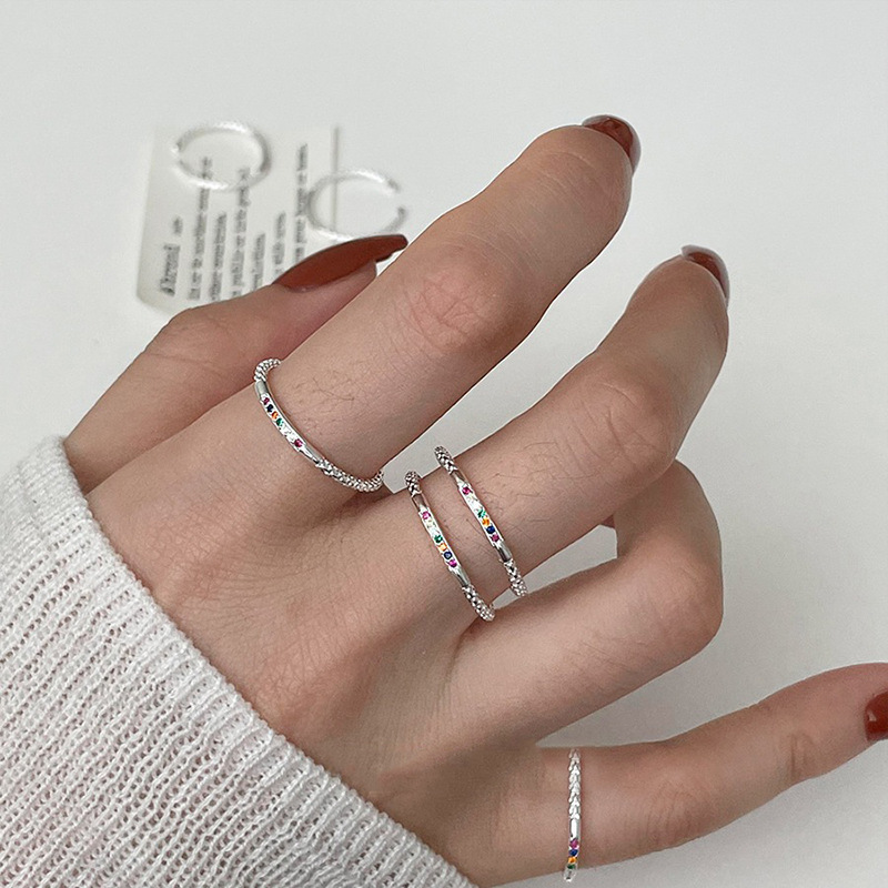 Anello coreano mini piccolo e colorato con diamanti per donna, stile Ins Cold, alla moda e impilabile, anello sottile e semplice_voghion.com
