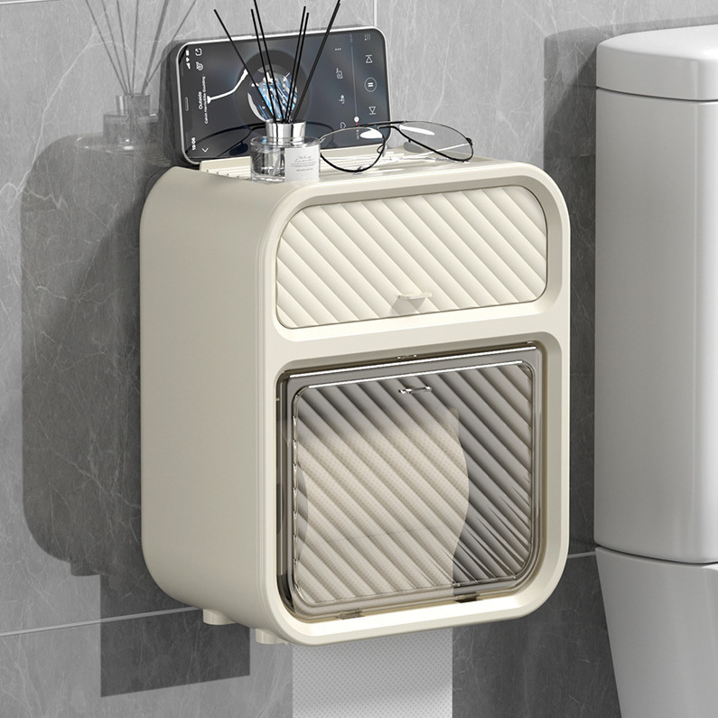Cream Style Toilet Tissue Box Light Luxury Bathroom Punch-free Double-layer Storage Rack Wall-mounted Roll Paper Box