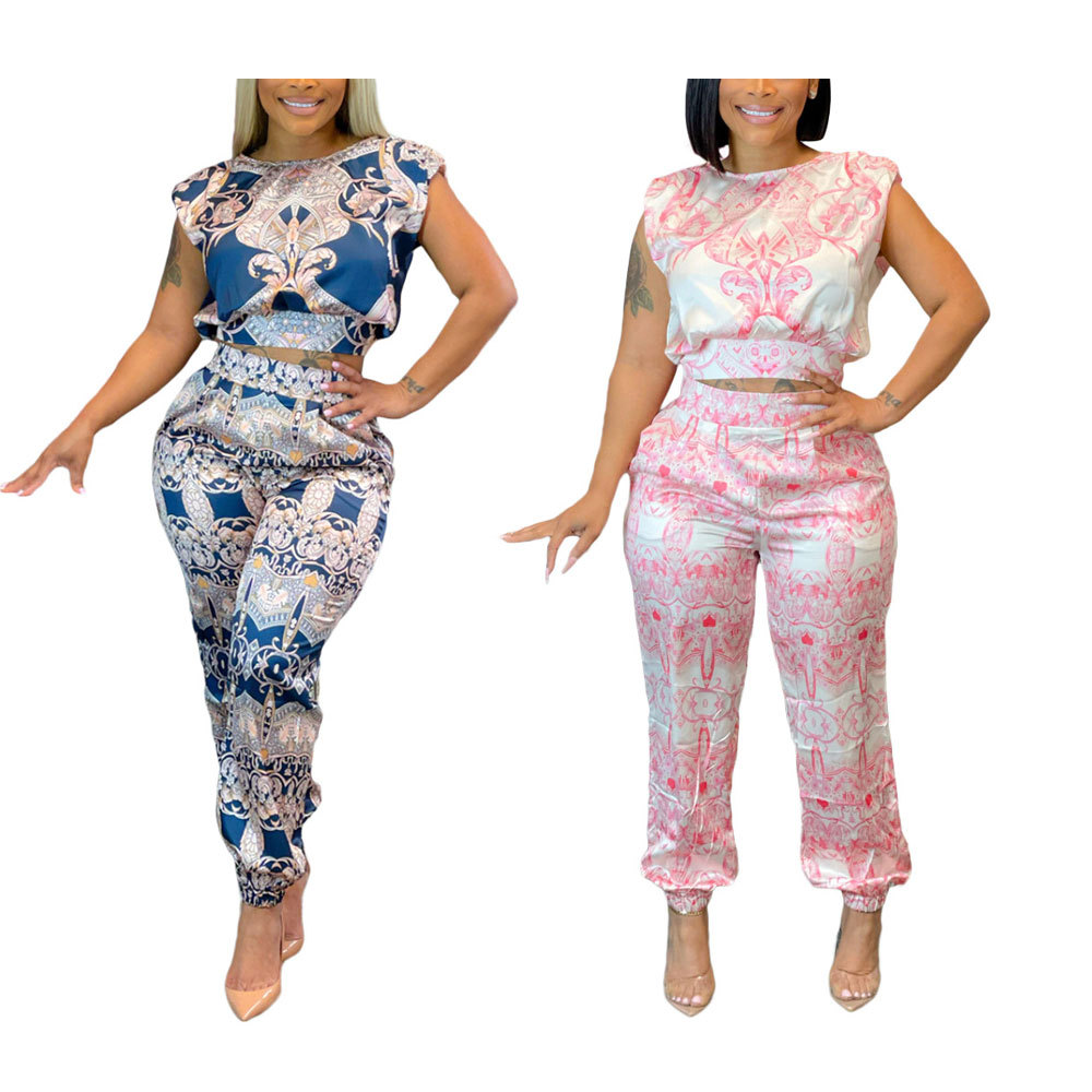 350g Weight Sleeveless Sleeve Length Spandex, Polyester Fabric Type Pant Co-ord Set Sets Type 2 Pieces Set Quantity Daily Occasion Round Neck Neckline Slim Fit Type Printing Pattern Summer Season Women's Gender Vacation Style Daily Women's Vacation Printing Spandex Polyester Pant Co-ord Set Pants Sets 1
