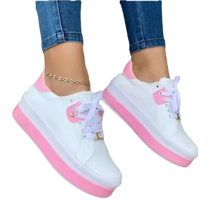 2023 Lente en Zomer Cross-Norder nieuwe Schoenen Dikke zolen Sneakers Veterschoenen kleine witte schoenen lage casual schoenen leer buitenlandse handel grote maat_voghion.com
