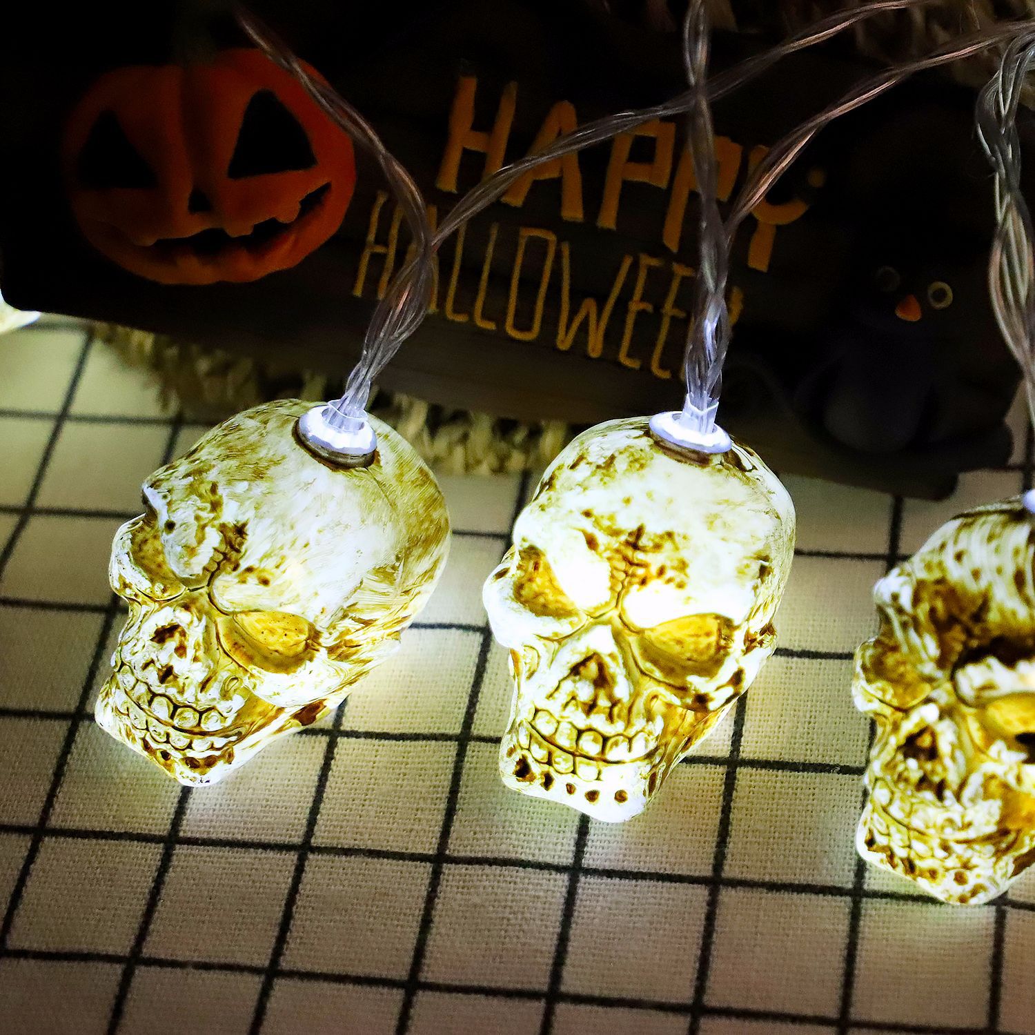 Guirnaldas de luces LED transfronterizas, guirnaldas de luces LED para Halloween, decoración exterior, luces LED de calabazas, luces decorativas para arreglos de escenas de Amazon.