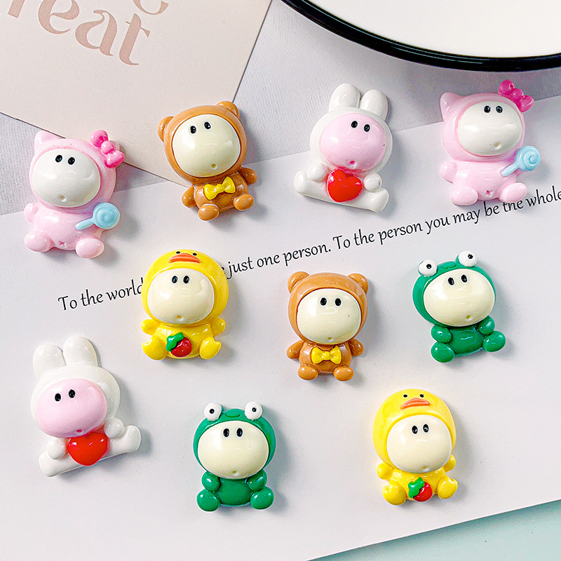 Dibujos animados colorido cara grande muñeca animal resina accesorios DIY crema pegamento tocado accesorios para el cabello hecho en casa teléfono caso material