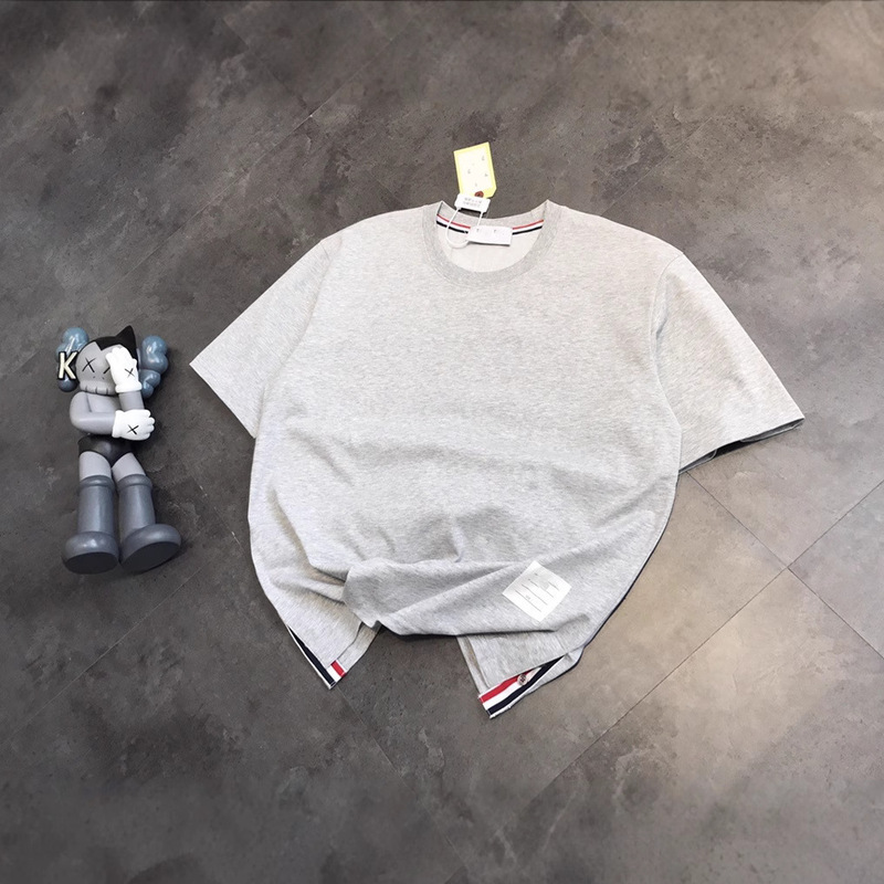 T. B Summer New high quality Solid Color Three-color Ribbon Casual All-match Men's and Women's Short-sleeved Round Neck Pullover T-shirt