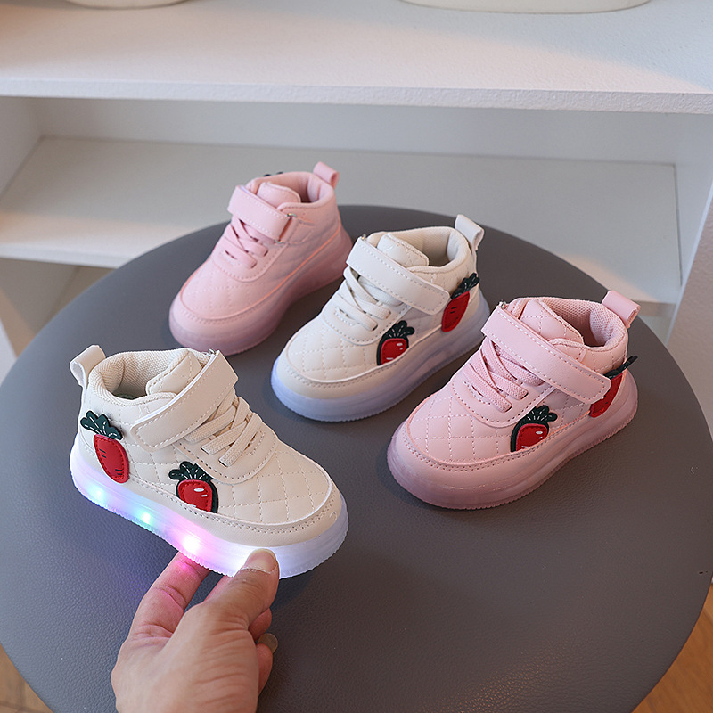 Children's Light Up Sneakers Spring Autumn Non Slip Soft Sole Strawberry Cartoon Casual Shoes For Girls 1-3 Years And Boys 2 Years_voghion.com