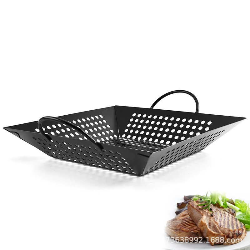 Placa de barbacoa de verduras de grado alimenticio, cesta de barbacoa de pintura antiadherente negra, bandeja de horno perforada, accesorios de horno, venta caliente transfronteriza