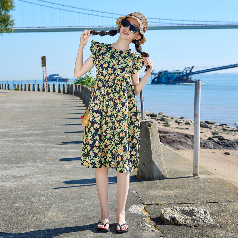 Vestido de niñas verano manga voladora para niños 2024 nuevo verano Corea del Sur ropa para niños vestido de princesa de niña estampado de algodón