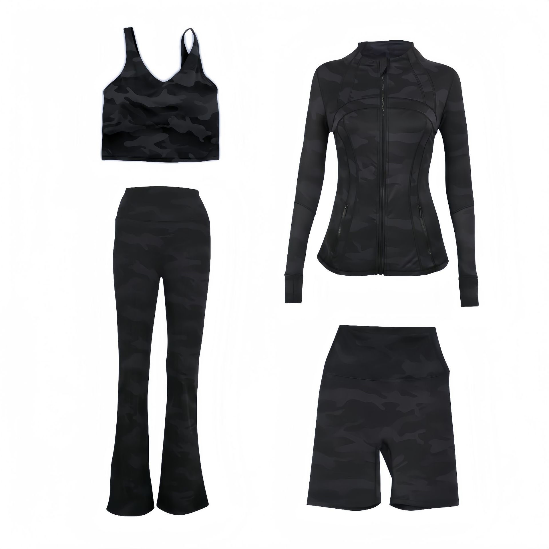 Dames sportkleding set slim fit u-hals top en flared broek_voghion.com