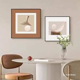 感轻奢餐厅客厅壁画艺术装饰画金属油画布铝合金框挂画喷绘画