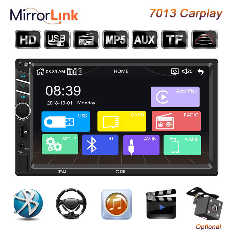 Nuevo 7 pulgadas coche MP5 reproductor panorámico revertir imagen multifuncional coche Bluetooth radio carplay