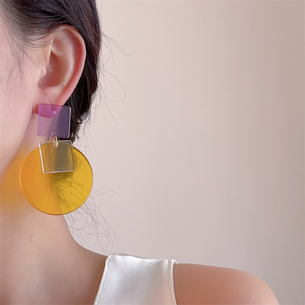 19g Weight Copper Alloy Ear Needle Material Drop Earrings Classification 1 Pair Quantity Daily Occasion Acrylic Material Round, Square Pattern Women's Gender Simple Style Style Tassel, Laser Craft 1 Pair Simple Style Round Square Acrylic Drop Earrings 1