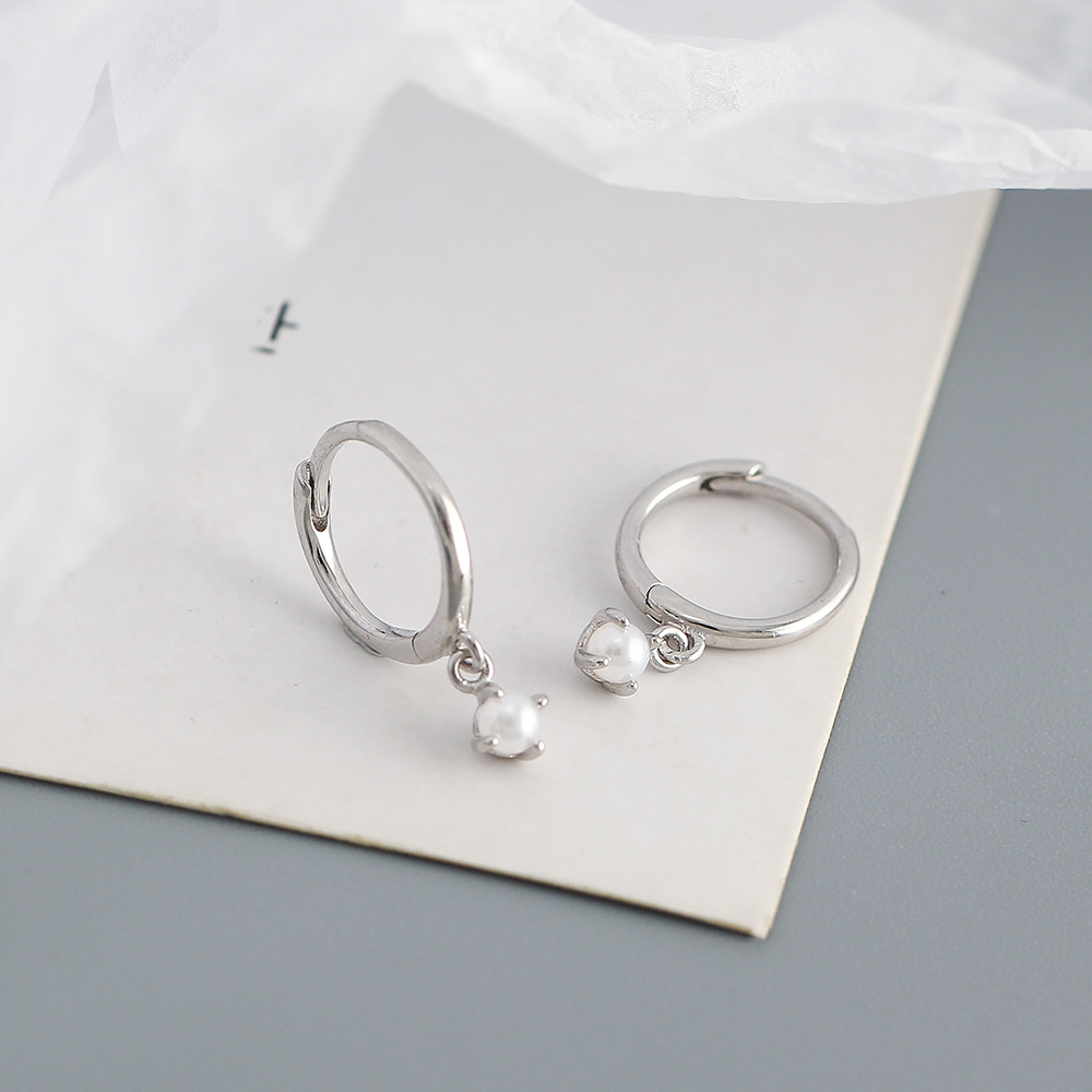 Fashion Geometric Silver Earrings Inlay Artificial Pearls 925 Silver Earrings