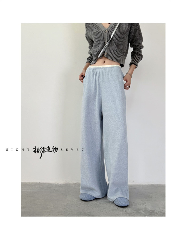 005女士2025秋季新款卫裤 高级感松紧腰垂感阔腿长裤女运动休闲裤|undefined