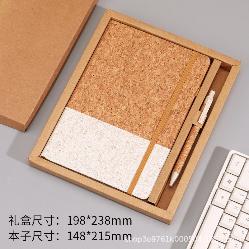 A5 Juego de cuaderno de paja de pino de corcho ecológico empalme de algodón y lino se puede imprimir logotipo empresarial reunión de oficina de negocios