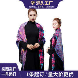 跨境民族风头巾真丝印花披肩女士流苏印花真丝三角巾女士围巾