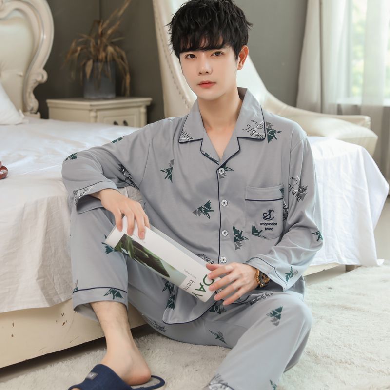 100% algodón de mediana edad de los hombres jóvenes pijamas de los hombres verano primavera y otoño invierno cardigan manga larga papá ropa suelta