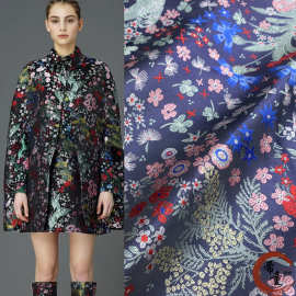 秋冬欧美高档田园小野花织锦缎服装面料连衣裙风衣高级礼服提花布