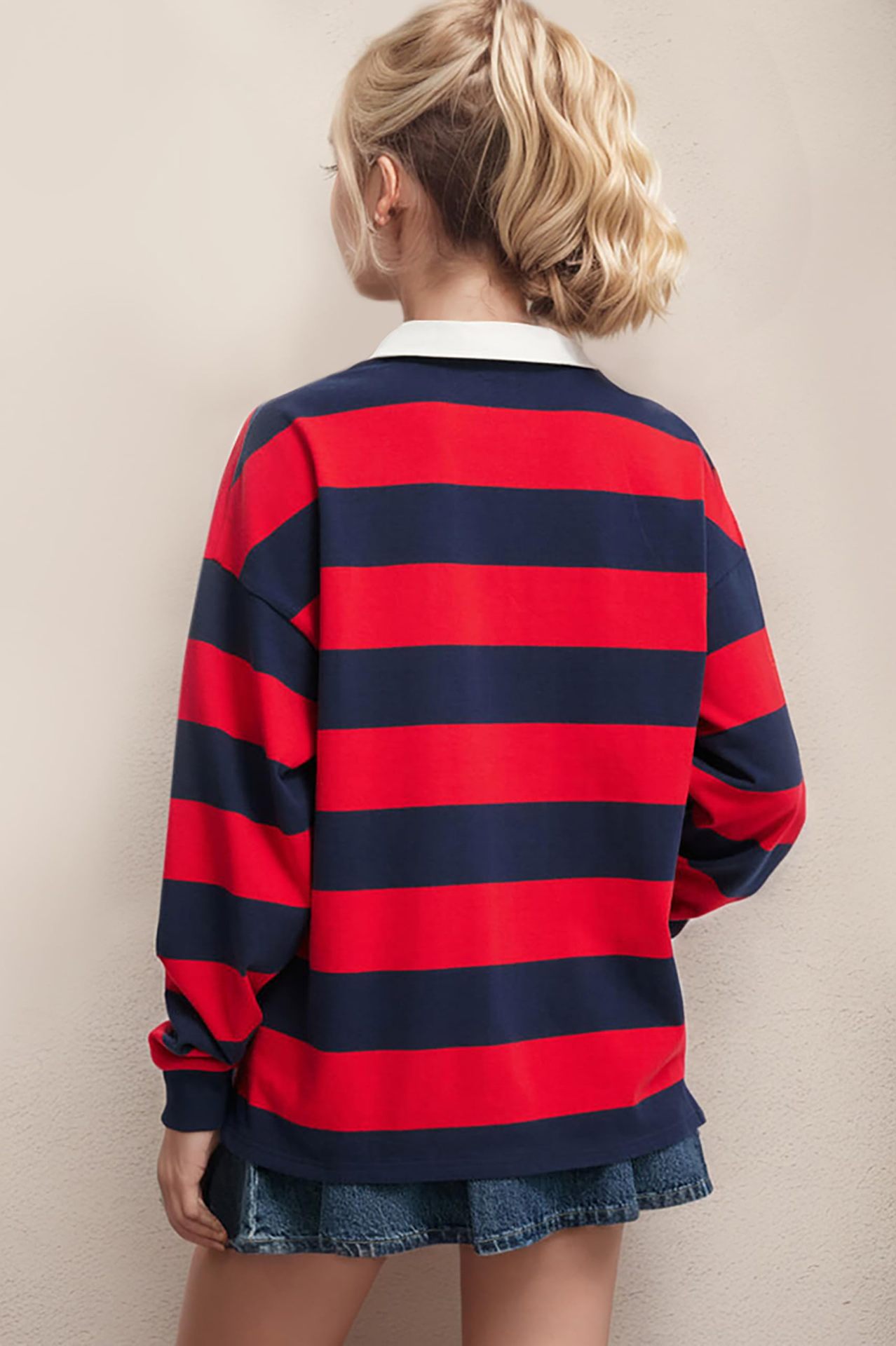 Felpa oversize a righe da donna con fodera in pile_voghion.com