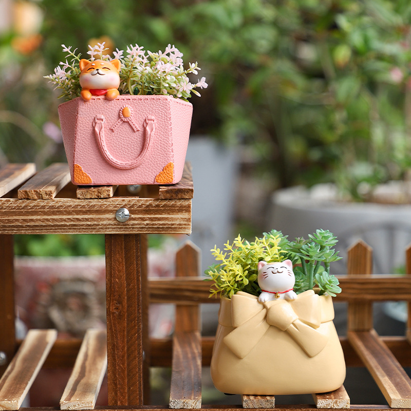 Chậu Cây Resin Chậu cây mọng nước hình túi xách nữ resin, chậu mini trang trí ban công, bàn làm việc và sân vườn (RG-115)