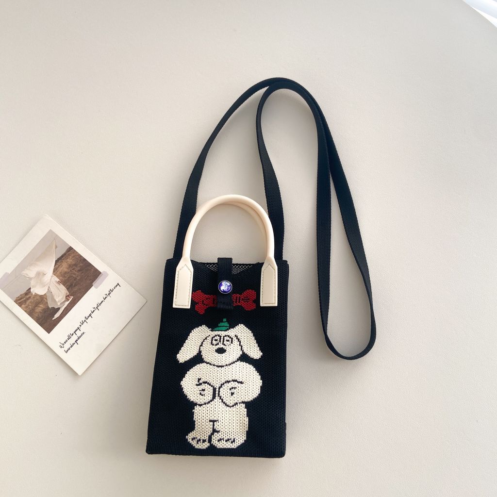 Bolso tejido para teléfono móvil con diseño único, mini bolso versátil con diseño de gato de la suerte, bolso cruzado para mujer, bolso de hombro.