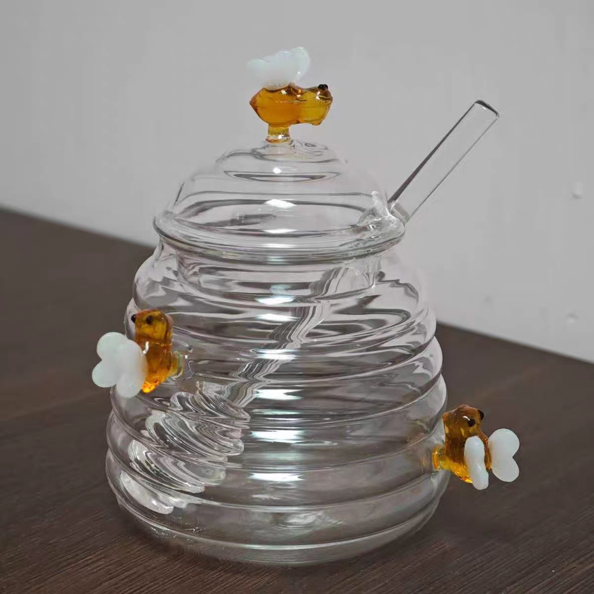 Latas de miel de vidrio transfronterizas estilo de mermelada de miel de vidrio tres piezas con barra de mezcla para el hogar ideas de miel