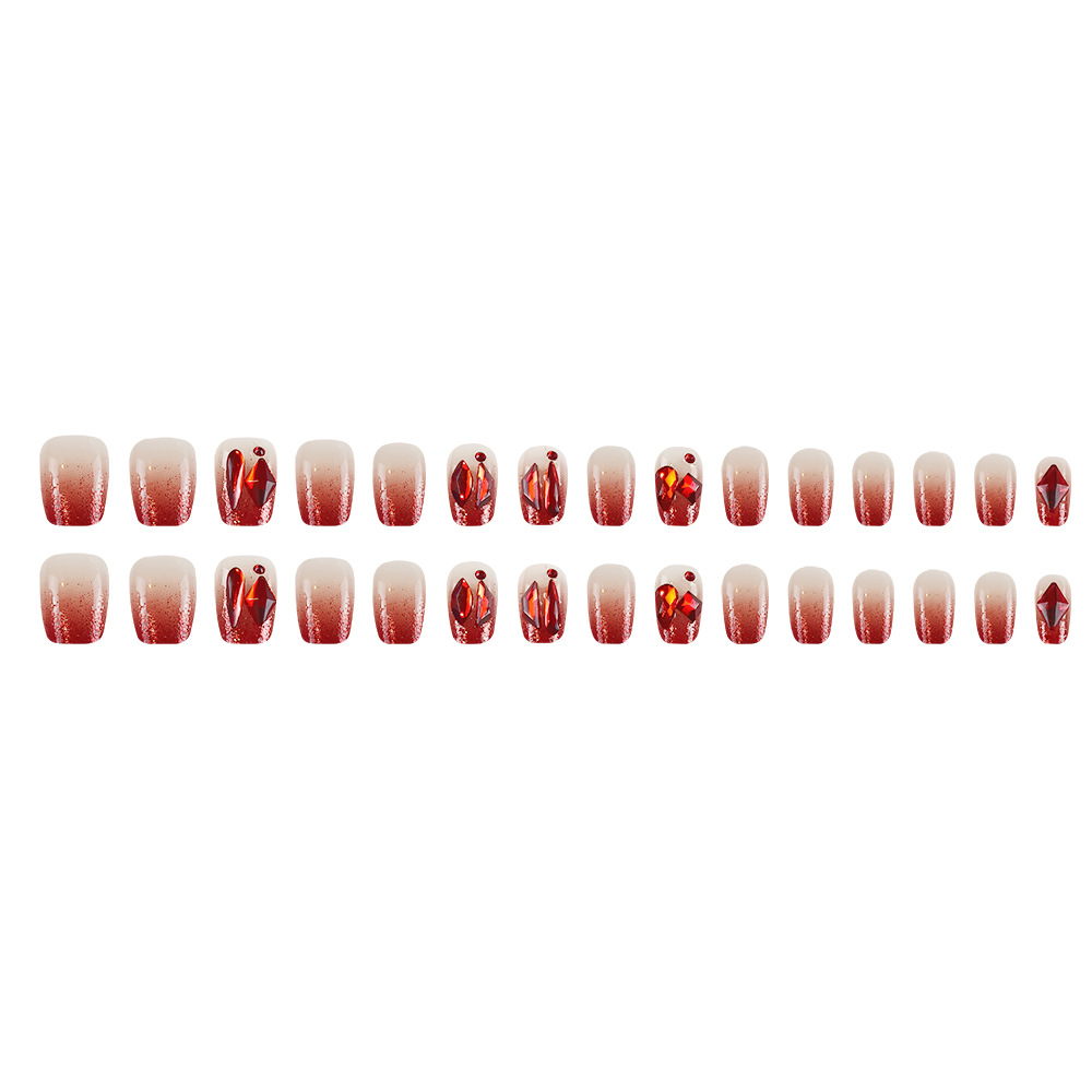 Uñas postizas 3D rojas populares, deslumbrantes puntas de uñas estilo rojo vino puro, 24 piezas de uñas postizas terminadas, venta directa. image 6