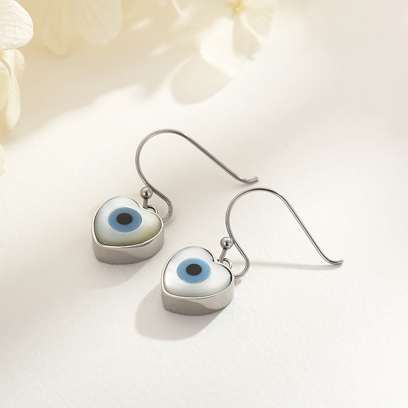 8g Weight PVD Coated Gold Plating Process Fashion Devil's Eye Heart Shape Titanium Steel Earrings Patchwork Stainless Steel Earrings