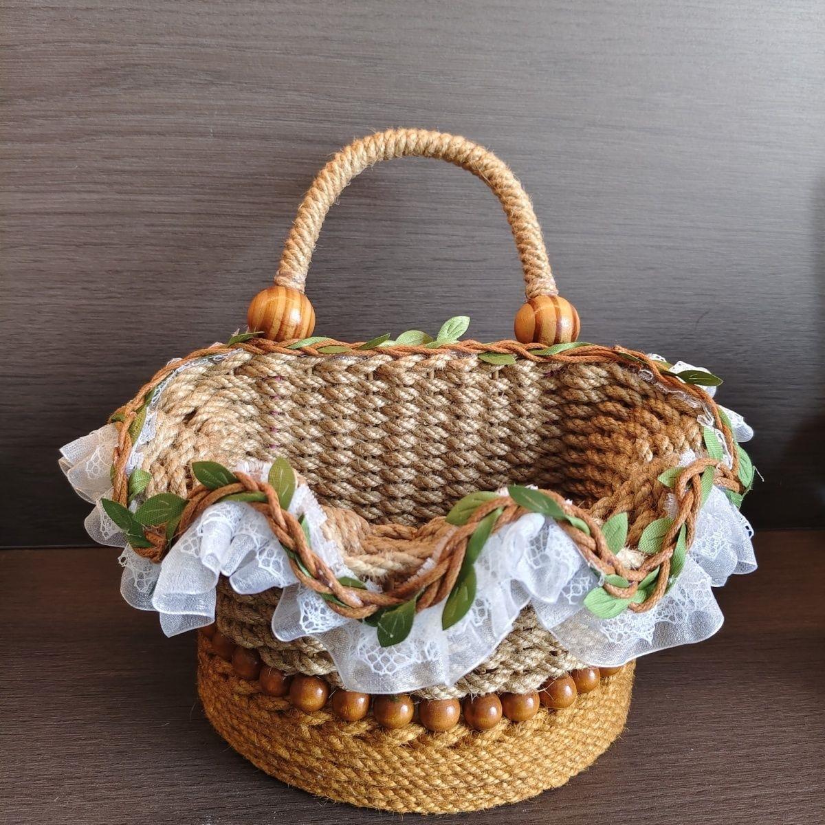 田园风手提花篮手工手工编织壁挂创意复古田园花篮成品底直径15
