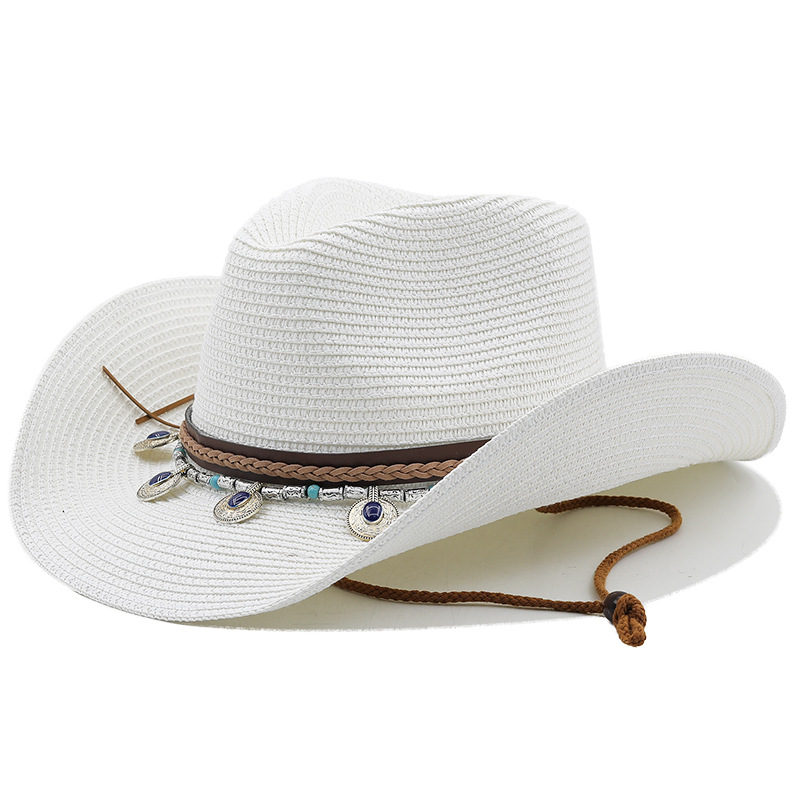 Unisex Cowboy Style Solid Color Wide Eaves Straw Hat display picture 3