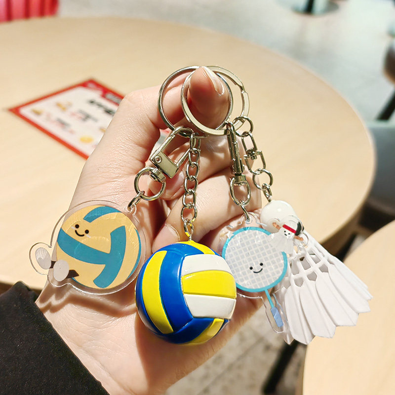 Bonito bádminton tenis voleibol fútbol baloncesto rugby llaveros bolsas escolares para hombres y mujeres colgantes de tenis de mesa regalos
