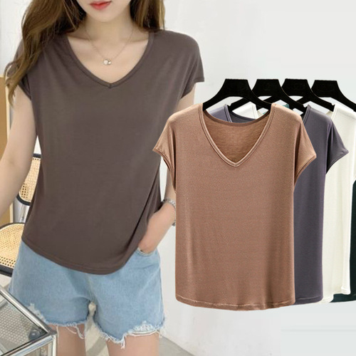 Women's Summer Thin Short-Sleeve Tank Top Loose Fit Backless Casual Solid Color Inner Base Shirt