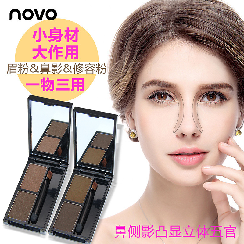 Novo Two-Tone Eyebrow Powder, Long-Lasting Gradient Contouring Nose Shadow Powder, Easy to Apply, Waterproof, Non-Smudging, Natural Eyebrow Makeup